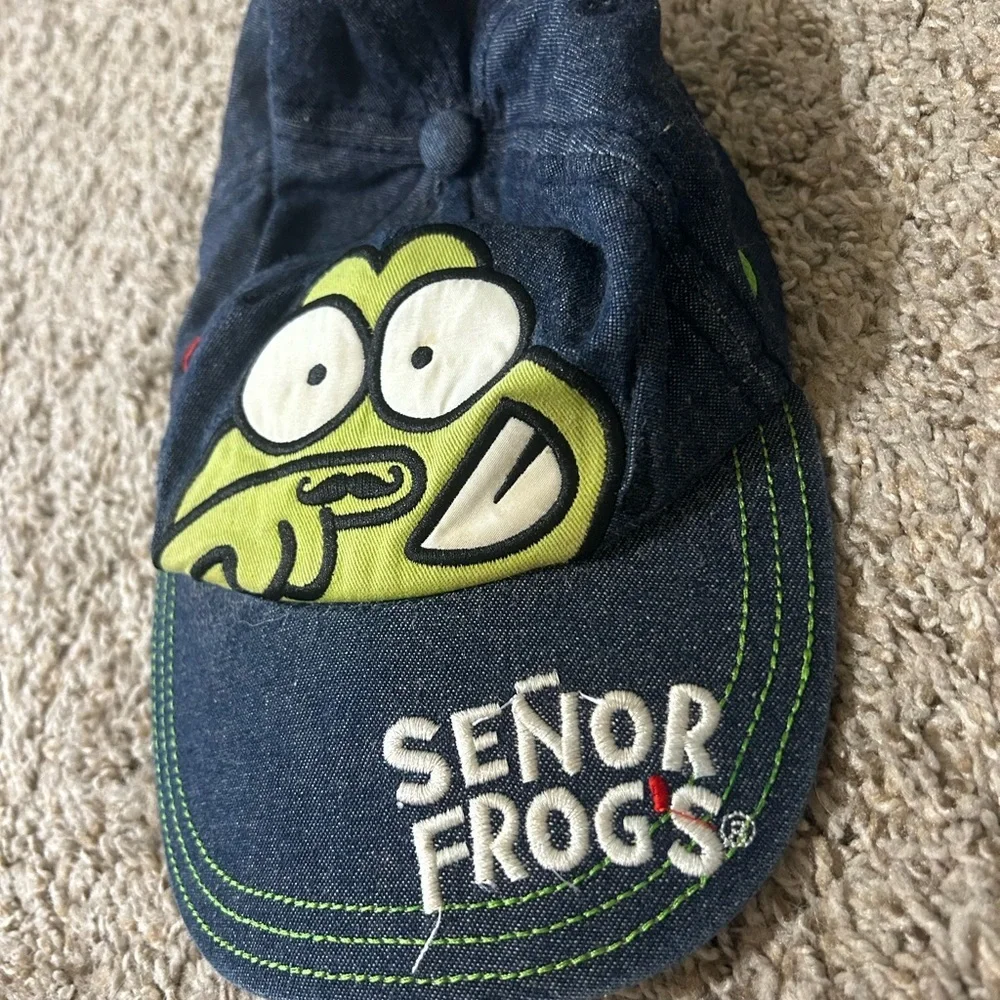 Señor Frog's Navy Hat Lime Frog Patch Mexico Headwear Adjustable Men's Cap Red